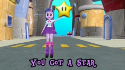 Size: 1280x720 | Tagged: safe, artist:smbros, imported from derpibooru, twilight sparkle, equestria girls, 3d, bikini, bikini bottom, caption, clothes, mmd, power star, super mario galaxy, swimsuit, text, you got a star