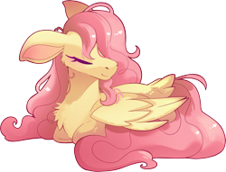 Size: 4827x3692 | Tagged: safe, artist:cutepencilcase, imported from derpibooru, fluttershy, pegasus, pony, eyes closed, lying down, ponyloaf, prone, simple background, smiling, solo, transparent background