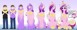 Size: 3035x1214 | Tagged: safe, artist:redpaladin, imported from derpibooru, princess cadance, alicorn, goo, human, pony, bondage, encasement, human to pony, offscreen character, peytral, shiny, sitting, speech bubble, transformation, transformation sequence, transgender transformation, twinning