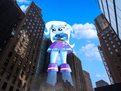 Size: 1024x768 | Tagged: safe, imported from derpibooru, trixie, human, equestria girls, boots, city, clothes, female, giant human, giantess, high heel boots, hoodie, macro, shirt, shoes, simple background, skirt, solo, tower, transparent background