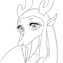 Size: 900x900 | Tagged: safe, artist:queencold, imported from derpibooru, oc, oc only, dragon, anime eyes, black and white, bust, dragon oc, dragoness, female, grayscale, lineart, monochrome, non-pony oc, simple background, solo, white background