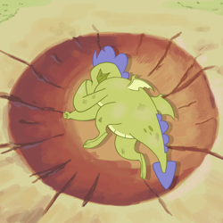 Size: 500x500 | Tagged: safe, artist:queencold, imported from derpibooru, dragon, crater, lying down, male, sludge (g4), solo, yamcha's death pose