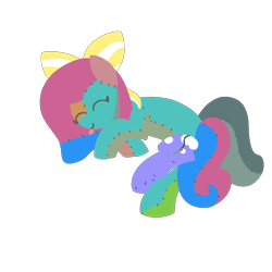 Size: 1500x1500 | Tagged: safe, artist:anonymous, imported from twibooru, oc, oc:silly stuffing, original species, plush pony, pony, bow, female, filly, hair bow, image, plushie, png, ragdoll, seams, simple background, sleeping, solo, transparent background