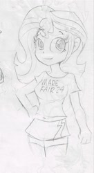 Size: 698x1280 | Tagged: safe, artist:tjpones, imported from derpibooru, sunset shimmer, human, equestria girls, female, grayscale, looking at you, mare fair, monochrome, pencil drawing, smiling, smiling at you, solo, traditional art