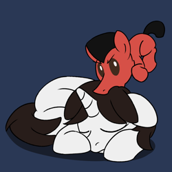 Size: 800x800 | Tagged: safe, artist:unitxxvii, imported from derpibooru, oc, oc only, oc:talim, earth pony, pony, unicorn, blue background, dark blue background, duo, duo male and female, eyes closed, female, floppy ears, horn, lying down, male, mare, oc x oc, prone, shipping, simple background, stallion