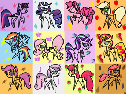 Size: 1600x1198 | Tagged: safe, artist:rai2n, imported from derpibooru, apple bloom, applejack, babs seed, fluttershy, pinkie pie, rainbow dash, rarity, scootaloo, starlight glimmer, sunset shimmer, sweetie belle, twilight sparkle, alicorn, earth pony, pegasus, pony, unicorn, cutie mark crusaders, female, filly, foal, horn, mane six, mare, pointy ponies, twilight sparkle (alicorn)