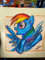 Size: 1536x2048 | Tagged: safe, artist:skypaw10, imported from derpibooru, rainbow dash, pegasus, pony, bust, irl, open mouth, open smile, photo, smiling, traditional art