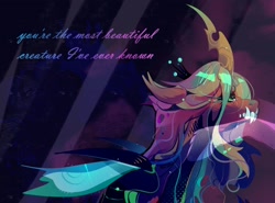 Size: 2700x2000 | Tagged: safe, artist:dazetzky, imported from derpibooru, princess cadance, queen chrysalis, alicorn, changeling, changeling queen, pony, abstract background, cadalis, crying, curved horn, duo, female, horn, infidelity, lesbian, mare, sharp teeth, shipping, teeth, unshorn fetlocks