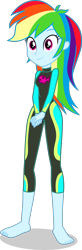 Size: 1356x4156 | Tagged: safe, alternate version, artist:dustinwatsongkx, imported from derpibooru, rainbow dash, human, equestria girls, barefoot, clothes, clothes swap, feet, female, simple background, solo, swimsuit, swimsuit swap, transparent background, vector, wetsuit