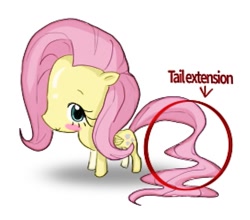 Size: 1139x1004 | Tagged: safe, artist:raritmiu, imported from derpibooru, fluttershy, pegasus, pony, blushing, female, mare, simple background, solo, tail, tail extensions, white background