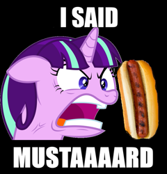 Size: 883x921 | Tagged: safe, edit, edited screencap, imported from derpibooru, screencap, starlight glimmer, food, gnx, hot dog, kendrick lamar, meat, meme, mustard, my little pony, quiet, sauce, sausage