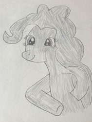 Size: 827x1092 | Tagged: safe, artist:rospelnad, imported from derpibooru, pinkie pie, earth pony, drawing, female, monochrome, pencil drawing, solo, traditional art