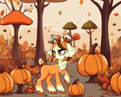 Size: 2500x2000 | Tagged: safe, artist:solomonbunny, imported from derpibooru, oc, oc:spice-a-boo, goat, female, pumpkin, solo, tree