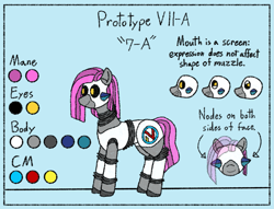 Size: 1605x1225 | Tagged: safe, artist:nukepony360, imported from derpibooru, oc, oc only, oc:7a, android, pony, robot, robot pony, cutie mark, female, mare, reference sheet, simple background, solo