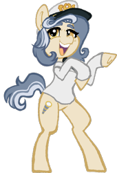 Size: 574x843 | Tagged: safe, artist:nootaz, oc, oc:clipper ship, clothes, con mascot, hat, looking at you, mascot, necktie, pone voyage, rearing, solo, uniform, uniform hat