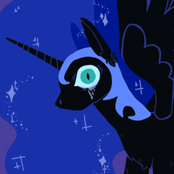 Size: 1920x1920 | Tagged: safe, artist:starbatz, imported from derpibooru, nightmare moon, alicorn, pony, bust, crying, female, lineless, mare, portrait, solo, spread wings, wings