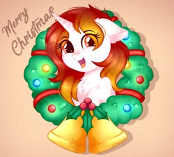 Size: 2048x1850 | Tagged: safe, artist:emyart18, oc, oc only, pony, bust, christmas, female, holiday, mare, open mouth, solo