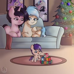 Size: 2048x2048 | Tagged: safe, artist:emyart18, oc, oc only, pony, couch, diaper, duo, female, foal, mare, solo