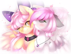 Size: 2048x1544 | Tagged: safe, artist:emyart18, oc, oc only, pony, blushing, duo, eyes closed, female, glasses, kissing, mare, one eye closed, solo