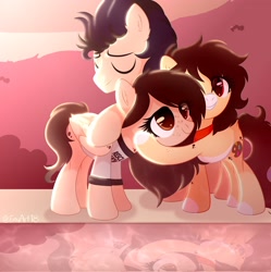 Size: 2038x2048 | Tagged: safe, artist:emyart18, oc, oc only, pony, duo, eyes closed, female, hug, male, mare, stallion