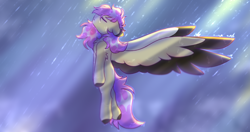 Size: 3800x2000 | Tagged: safe, artist:mariashek, imported from derpibooru, oc, pegasus, pony, flying, mariashek, oc pegasus, rain, rays of light