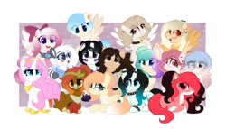 Size: 2048x1170 | Tagged: safe, artist:emyart18, oc, oc only, pony, female, glasses, group, hug, mare