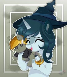 Size: 1792x2048 | Tagged: safe, artist:emyart18, oc, oc only, original species, plush pony, pony, eyes closed, female, hat, mare, open mouth, plushie, solo, witch hat