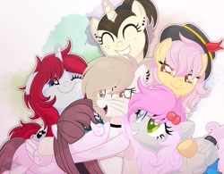 Size: 2048x1600 | Tagged: safe, artist:emyart18, oc, oc only, pony, female, group, laughing, mare, open mouth, solo