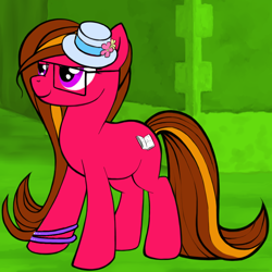 Size: 1024x1024 | Tagged: safe, imported from derpibooru, oc, oc only, earth pony, pony, >:), avatar maker: pony, bracelet, eyestrain warning, female, glasses, green background, hat, jewelry, layering error, librarian, magenta eyes, mare, simple background, solo