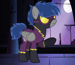 Size: 1920x1678 | Tagged: safe, artist:tkn297, imported from derpibooru, oc, oc:shadow gear, pegasus, pony, clothes, costume, male, shadowbolts costume, solo, stallion