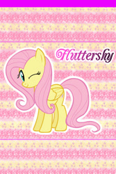 Size: 400x600 | Tagged: safe, artist:aceofponies, imported from derpibooru, fluttershy, pegasus, pony, female, looking at you, mare, one eye closed, solo, wallpaper, wink, winking at you