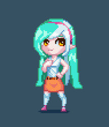 Size: 475x550 | Tagged: safe, artist:terrafomer, imported from derpibooru, lyra heartstrings, human, digital art, elf ears, humanized, pixel art, simple background, smiling, solo