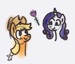 Size: 793x675 | Tagged: safe, artist:zoeyhorse, imported from derpibooru, applejack, rarity, earth pony, pony, unicorn, bust, duo, duo female, female, flower, horn, lesbian, looking at each other, looking at someone, mare, rarijack, rose, shipping, simple background, sketch, smiling, smiling at each other, white background