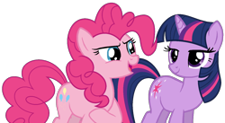 Size: 1338x735 | Tagged: safe, artist:shieldwingarmorofgod, imported from derpibooru, pinkie pie, twilight sparkle, earth pony, unicorn, duo, duo female, female, horn, simple background, transparent background, unicorn twilight, vector