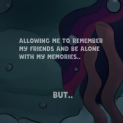 Size: 1080x1080 | Tagged: safe, artist:makaryo, imported from derpibooru, part of a set, twilight sparkle, alicorn, pony, female, g5, mare, narration, older, older twilight, older twilight sparkle (alicorn), solo, text, twilight sparkle (alicorn), underwater, water