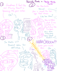 Size: 4779x6013 | Tagged: safe, artist:adorkabletwilightandfriends, imported from derpibooru, princess cadance, princess flurry heart, shining armor, alicorn, pony, unicorn, comic:adorkable twilight and friends, adorkable, adorkable friends, bedroom, comic, cute, dangerous, dork, family, female, filly, foal, horn, magic, mirror, parent, reflection, silly, slice of life, sneezing, spit, spray, toy, toy box, worried