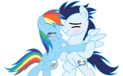 Size: 2294x1409 | Tagged: safe, artist:soarindasher10, imported from derpibooru, rainbow dash, soarin', pegasus, pony, blushing, dancing, eyes closed, female, male, mare, shipping, simple background, smiling, soarindash, stallion, straight, transparent background