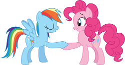 Size: 5716x3000 | Tagged: safe, artist:cloudy glow, imported from derpibooru, pinkie pie, rainbow dash, earth pony, pegasus, griffon the brush off, duo, duo female, female, hoofshake, my little pony, reconciliation, simple background, transparent background, vector