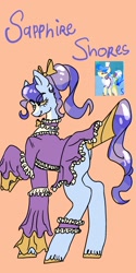 Size: 1026x2048 | Tagged: safe, artist:whimday, imported from derpibooru, sapphire shores, earth pony, pony, alternate design, bow, choker, clothes, dress, female, hair bow, mare, screencap reference, solo