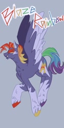 Size: 1026x2048 | Tagged: safe, artist:whimday, imported from derpibooru, rainbow blaze, pegasus, pony, alternate design, anatomically incorrect, coat markings, incorrect leg anatomy, male, mismatched hooves, socks (coat markings), solo, stallion