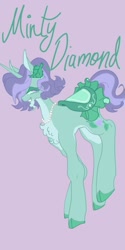 Size: 513x1024 | Tagged: safe, artist:whimday, imported from derpibooru, oc, oc only, oc:minty diamond, pony, unicorn, chest fluff, facial hair, female, goatee, horn, jewelry, mare, necklace, saddle, tack