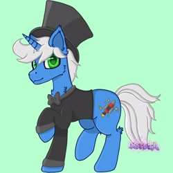 Size: 2048x2048 | Tagged: safe, imported from derpibooru, oc, oc only, oc:starstruck expanse, pony, unicorn, blue coat, clothes, cutie mark, digital art, green eyes, horn, rocket, smiling, suit, white mane