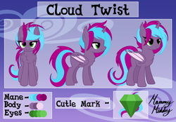 Size: 2360x1640 | Tagged: safe, artist:mommymidday, imported from derpibooru, oc, oc only, oc:cloud twist, alicorn, bat pony, bat pony alicorn, pony, alicorn oc, bat pony oc, bat wings, chest fluff, cutie mark, horn, male, reference sheet, stallion, wings