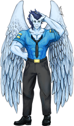 Size: 828x1405 | Tagged: safe, artist:alphaess-n-flick, imported from derpibooru, soarin', anthro, pegasus, abs, clothes, commission, male, muscles, muscular male, pecs, soaripped, solo, stallion, stupid sexy soarin', swolin', uniform, wonderbolts, wonderbolts dress uniform