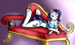 Size: 1280x768 | Tagged: source needed, safe, artist:avante92, imported from derpibooru, rarity, anthro, unicorn, couch, female, horn, solo, solo female