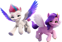 Size: 4631x3160 | Tagged: safe, imported from derpibooru, pipp petals, zipp storm, pegasus, pony, colored wings, duo, duo female, female, g5, g5 brand assets, looking at you, mare, multicolored wings, official, royal sisters (g5), siblings, simple background, sisters, smiling, smiling at you, spread wings, transparent background, underhoof, unshorn fetlocks, wings