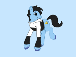 Size: 1080x810 | Tagged: safe, artist:shucku, imported from derpibooru, oc, oc:makaroni, earth pony, base used, clothes, g2, hood, hoodie, male, male oc, simple background