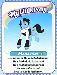 Size: 1080x1414 | Tagged: safe, artist:shucku, imported from derpibooru, oc, oc:makaroni, earth pony, backcard, base used, card, g2, male, male oc, simple background