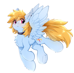 Size: 2732x2675 | Tagged: safe, artist:gale spark, imported from derpibooru, oc, oc only, oc:gale spark, pegasus, pony, blushing, chest fluff, choker, ear fluff, eye clipping through hair, female, mare, pegasus oc, simple background, solo, spread wings, white background, wings