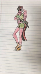 Size: 2252x4000 | Tagged: safe, artist:radiation_pony, imported from derpibooru, oc, oc:rubidium, anthro, anthro oc, booty shorts, female, fn fal, gun, lined paper, solo, solo female, traditional art, weapon